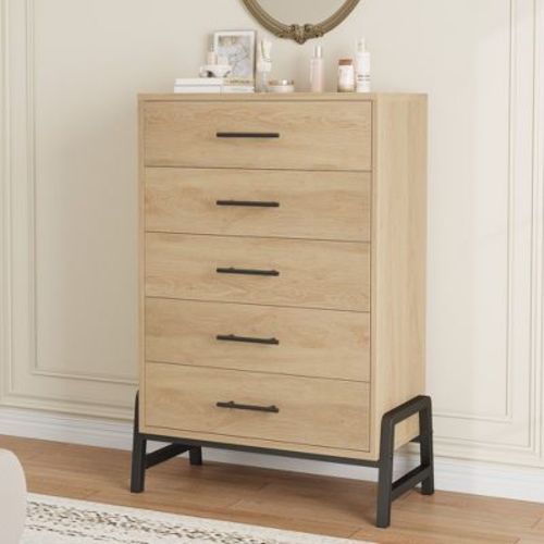 Garvee 5 Dresser for Bedroom, 50.5 in Tall Drawer with Large Storage Space, Freestanding Wooden Closet Storage Dresser Chest for Living Room, Bedroom