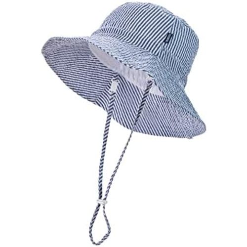 Baby & Toddler Wide Brim Sun Hats UPF 50+ Sun Protection Bucket Cap Cute Adjustable Hat in Seersucker