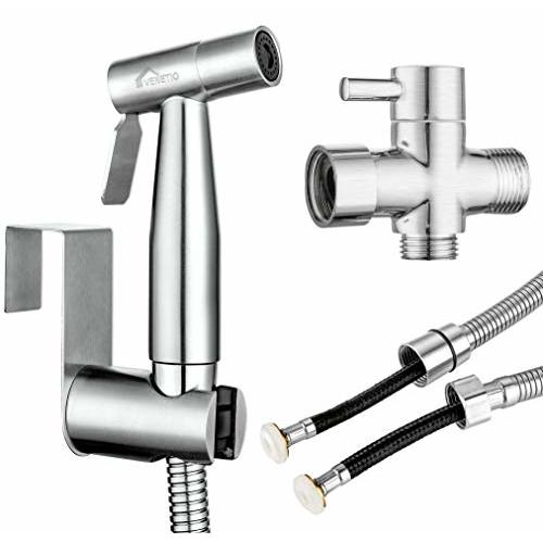 VENETIO Handheld Bidet Sprayer for Toilet Seat with Anti-leaking Hose, Toilet or Wall Mounted, Multi-function for Baby Cloth Diaper Sprayer, Shattaf Sprayer, Pets Shower - 304 Stainless Steel Material