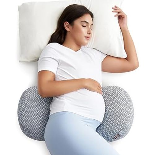 Momcozy Memory Foam Portable Pregnancy Pillow – W Shaped Maternity Great Support for Side Sleepers, Adjustable Travel Wedge Pillow for Back, Belly, and Hip Relief, Ideal for Pregnant Women, Grey