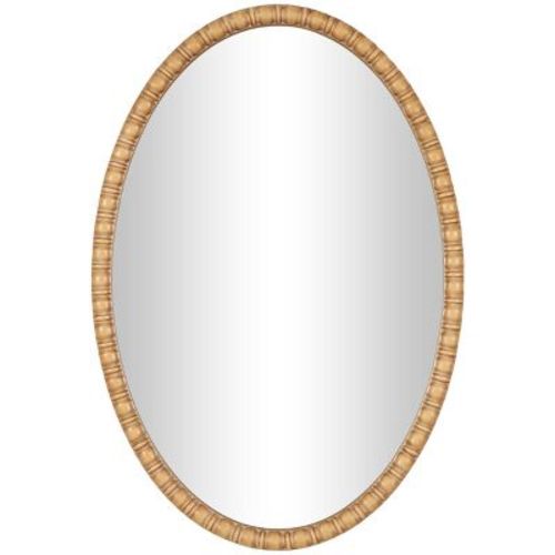 37"x25" Wooden Wall Mirror with Beaded Inspired Frame Brown - Olivia & May: Bohemian Style, Oval Shape, MDF Frame, No Assembly Required