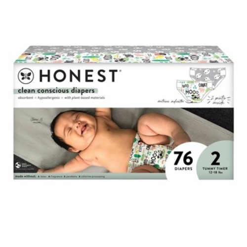 The Honest Company Clean Conscious Disposable Diapers - Pandas + Barnyard Babies, Size 2, 72 Count