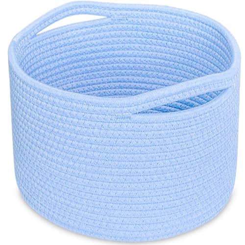 ABenkle Small Basket for Organizing, 9.7×9.7×7.1” Cute Round Shelf Closet Storage Baskets, Baby Basket for Nursery, Rope Woven Basket Bins with Handle, Easter Empty Gift Basket