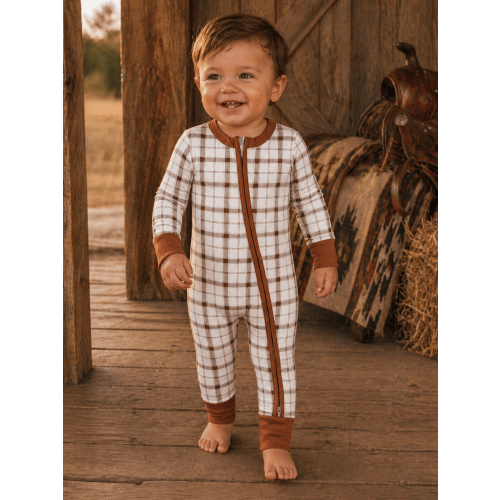 2-Way Zip Romper, Homestead Plaid