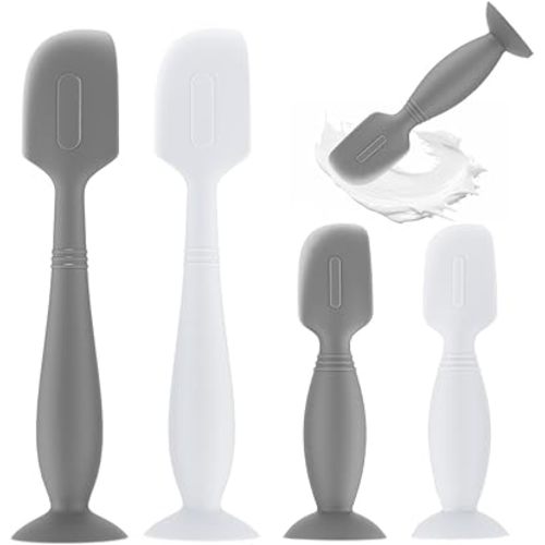 Baby Diaper Cream Spatula,4 Pack Silicone Diaper Cream Applicator Baby Butt Paste Spatula Diaper Cream Brush for Newborn Baby, 2 x Large Size, 2 x Small Size (Gray+White)
