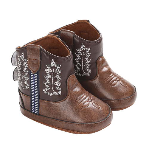 XIMIN Toddler Infant Boys and Girls Leather Soft Sole Cowboy Boots Western Boots for Baby Newborn Prewalker Non Slip Shoes with Embroidery (3-6 Months, Coffee)