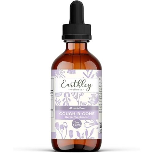 Earthley Wellness, Cough-B-Gone, Alcohol-Free Herbal Tincture for Kids & Adults (6 Months+), Cold and Cough Remedy, Soothes Sore Throats, Promotes Lung Health, and Detoxification (2oz, Kids)