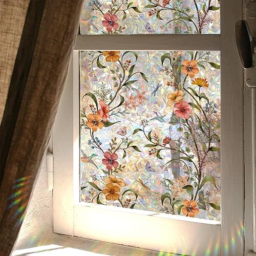 Stained Glass Window Film,Window Privacy Films,Rainbow Glass Decals Stickers for Home Anti UV17.7" x 43.3"