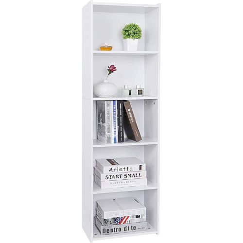 ZENY 5-Tier Shelf Bookcase, Freestanding Wood Storage Display Open Bookshelf for Home Office, White