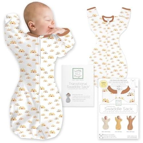 SwaddleDesigns Transitional Swaddle Sack, Arms Up Half-Length Sleeve & Mitten, Most Gradual Transition Swaddle for Newborn