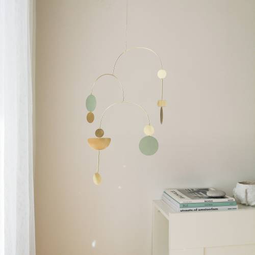 Brass kinetic mobile. Mid-century modern art. Hanging minimalist sculpture. Home office decor. Hanging suncatcher