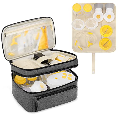 BAFASO Breast Pump Bag (Compatible with Medela* Pump in Style) with a Waterproof Pump Parts Pad, Carrying Case for Medela* Pump in Style and Extra Parts (Patent Pending), Gray