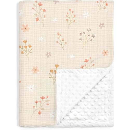 Floral Baby Blankets for Girls, Soft Nursery Minky Blankets with Muslin and Dotted Fleece Back 30x40 inches, Receiving Bed Quilt for Newborn, Infants, Toddlers