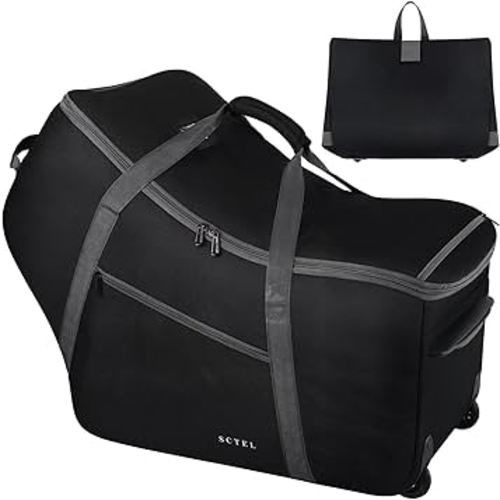 Car Seat Travel Bag with Wheels Fits All Nuna Pipa car seat and Base, Chicco Keyfit 35 and Anti-rebound Bar Base, Doona travel bag, Padded Infant Gate Check Bag with side pocket, Bumper Feet