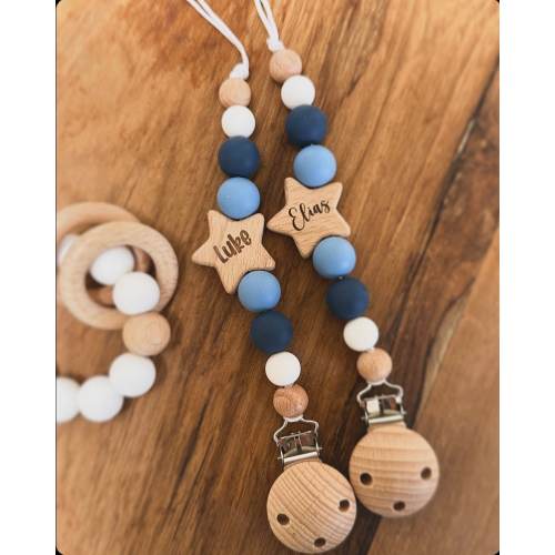 Personlisable Star Dummy Clip - Denim | Silicone Dummy Clip | Pacifier Clip | Personalised Dummy Clip | Baby Gift