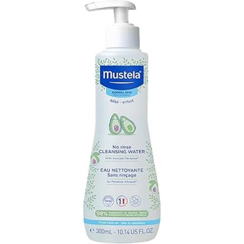 Mustela Baby Cleansing Water - No-Rinse Micellar Water - with Natural Avocado & Aloe Vera - for Baby's Face, Body & Diaper - 1 or 2-Pack - Various Sizes