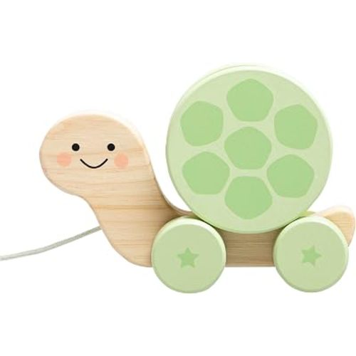 Pearhead Wooden Turtle Push and Pull Toy, Montessori Baby Walker Toy