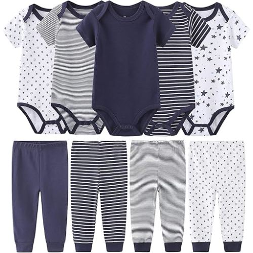 Newborn Baby Clothes Set - Short Sleeve Baby Boy Pants & Girl Bodysuits - Layette Sets