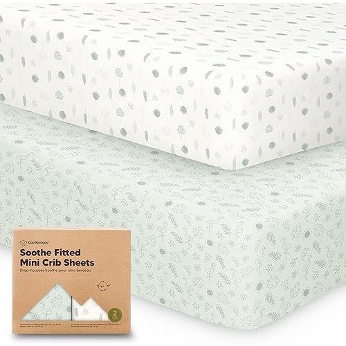 2-Pack Mini Crib Sheets Fitted, Pack and Play Sheets - Organic Cotton Pack N Play Sheets for Pack and Play Mattress, Playard Baby Crib Sheets, Jersey Crib Sheets Neutral for Boys,Girls (Tropic Oasis)