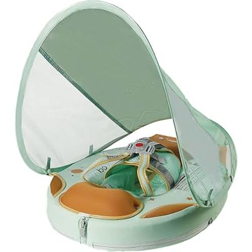 Mambobaby Float with Canopy & Portable Backpack Skin-friendly Baby Swim Float with Tail Waterproof Non-Inflatable Mambo Float Smart Swim Trainer Soft Solid Infant Pool Float 3-24 months Baby Swim Ring