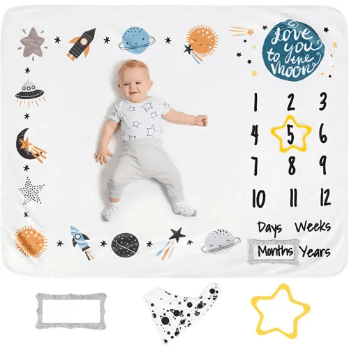 Luka&Lily Monthly Milestone Blanket for Baby Boys, 60x40 inches (Outer Space)