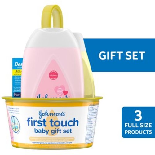 Johnson's First Touch Baby Gift Set with Baby Lotion, Diaper Cream and Shampoo, 4 full size items - ( 4pack )