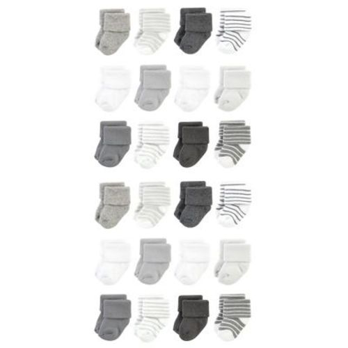 Hudson Baby Cotton Rich Baby Terry Socks 24-Pack, Gray Stripe, 6-12 Months