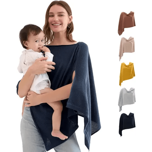Momcozy Nursing Cover for Breastfeeding, Breathable Soft Privacy Poncho, Multi-Use Stroller Cover, Baby Blanket, and Stylish Scarf, Portable, Includes Laundry Bag