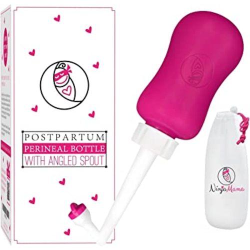 Ninja Mama Peri Bottle for Postpartum Care. Post Partum Essentials for Pain Relief, Tears & Hemorrhoids After Birth. Large Portable Perineal Bottle with Angled Spout - Labor & Delivery Hospital Bag.