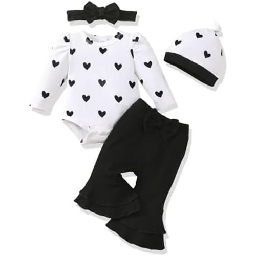 Renotemy Preemie Newborn Baby Girl Clothes Infant Romper Fall Winter Outfits Gifts for Girls Cute Bell Bottoms Pant Sets