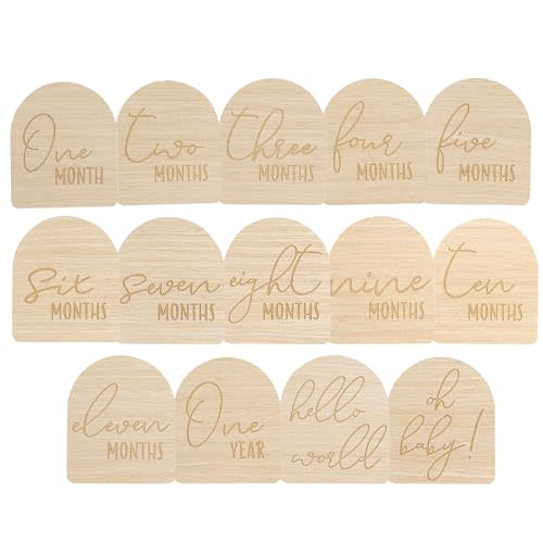 Pearhead Arch Monthly Milestone Props, 0-12 Month Reversible Photo Props, Baby Growth and Pregnancy Growth Cards, Gender Neutral Baby Photo Prop, Wooden Arched Discs