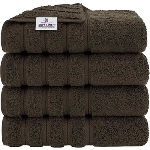 American Soft Linen Luxury 4 Piece Bath Towel Set, 100% Cotton Turkish Bath Towels for Bathroom, 27x54 in Extra Large Bathroom Shower Towels, Brown Bath Towels