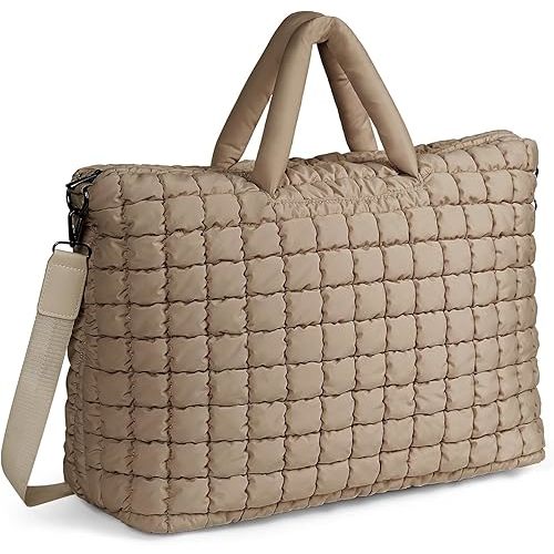 Quilted Duffle Bag Large Weekender Gym Tote Travel Carry on Luggage (Khaki)