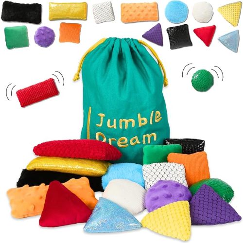 Jumble Dream 16 Sensory Bean Bags for Kids – Shape, Texture, Colour & Feel Sorting Sensory Toys for Babies and Toddlers for 1-3 Years – Learning and Education Fidget Baby Toys for Autism and ADHD