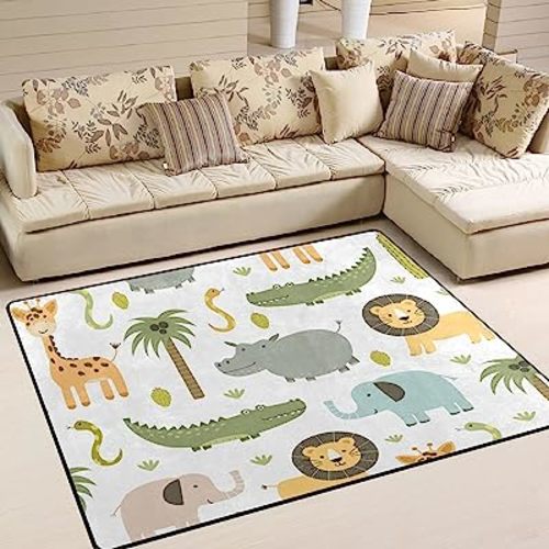 BAXIEJ Safari Wild Animals Large Soft Area Rugs Nursery Playmat Rug Mat for Kids Playing Room Bedroom Living Room 63 x 48 Inches, Home Decor Rug