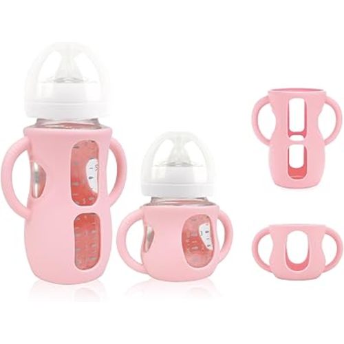 2-Pack Silicone Sleeves for Philips Avent Glass Bottles, BPA-Free Drop-Resistant Baby Bottle Sleeves with Handles, Compatible with Philips Avent Natural Glass Baby Bottles (4 & 8 oz)