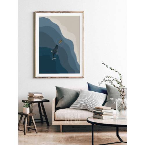 Whale Art DIGITAL DOWNLOAD Jonah and the Whale Print Modern Christian Bible Wall Art, Big Fish Bible Sketch Nursery Blue Whale boat painting