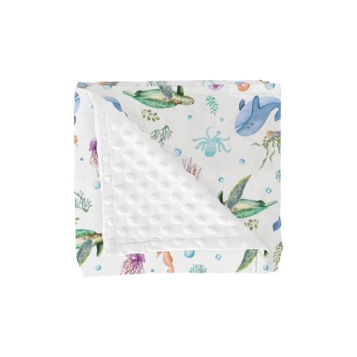 Baby Sea Animals Blankets for Girl Boy with Dotted Backing Double Layer Ocean Turtle Whale Jellyfish Sea Horse Corals Soft Swaddle Receiving Blanket for Toddler Nursery Crib Bed Blanket 30x40
