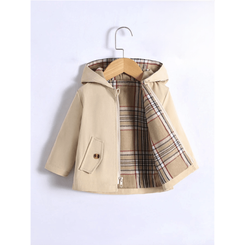 Baby Plaid lined Hooded Trench Jacket