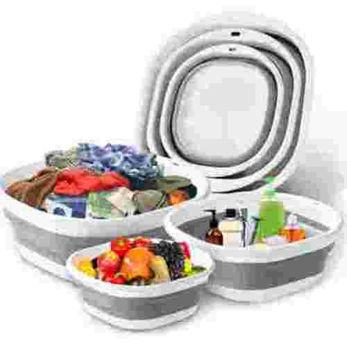 Mirdinner Collapsible Dish Tub 3 Pack(3/6/10L), Foldable Collapsible Wash Basin, Space-Saving Collapsible Sink Camping, Collapsible Basin for Dishing, Fruit, Beverage Tubs, Camping