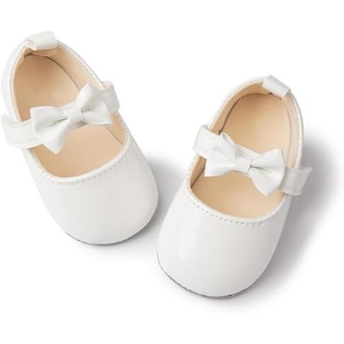 Meckior Infant Baby Girls Soft Sole Bowknot Princess Wedding Dress Mary Jane Flats Prewalker Newborn Light Baby Sneaker Shoes