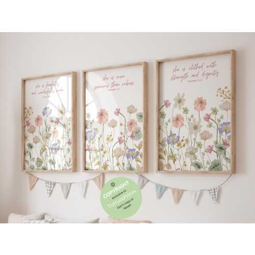 Wildflower Prints, Boho Nursery Wall Art, Wildflower Nursery Decor, Girl Nursery Decor, Floral Nursery Art, Christian nursery, Bible nursery