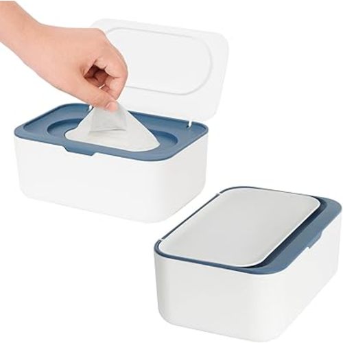 2 Pack Wipes Dispenser, Wipe Holder for Baby & Adult, Seposeve Refillable Wipe Container, Keeps Wipes Fresh, One-Handed Operation. Non-Slip, Easy Open/Close Wipes Pouch Case(2 Blue)
