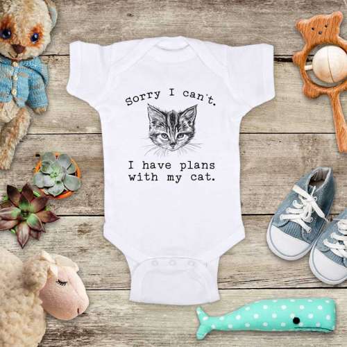 Sorry I can't. I have plans with my cat. Cat lover funny cute Baby bodysuit or Toddler Shirt or Youth Shirt - cute baby shower gift