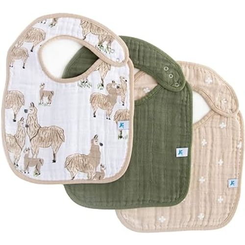 Little Unicorn Cotton Muslin Classic Bib 3 Pack– 100% Cotton – Machine Washable - Softer with Every Wash – Playful Designs - 3 Lightweight, Breathable Layers – for Boys and Girls (Llama Llama Set)