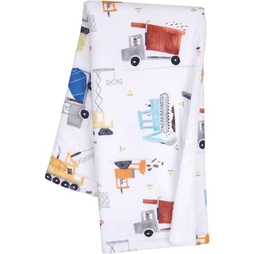 Bedtime Originals Construction Zone White Cozy Fleece Trucks Baby Blanket