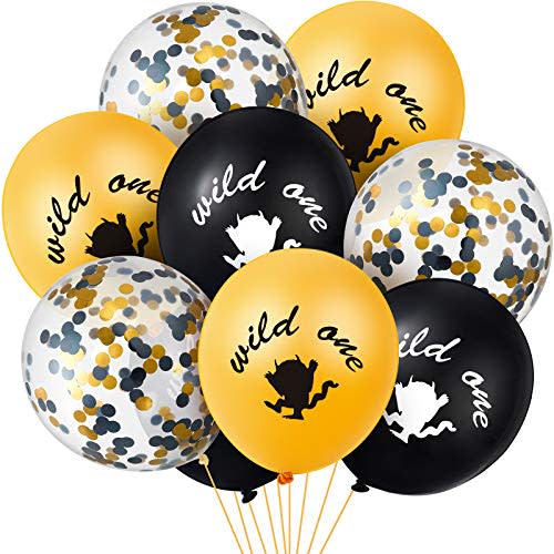 60 Pieces Wild One Party Supplies Decorations - First Birthday Latex Balloons, Gold Black Confetti Balloons for Baby Birthday Party