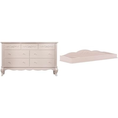 Evolur Aurora 54x20.3x34 Inch Dresser with Changing Tray, Dusty Rose