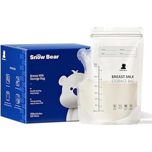 Snow Bear 8oz Breastmilk Storage Bag, 120 Count Breast Milk Storage Bags for Freezer, Double Zipper Milk Bags for Breastmilk