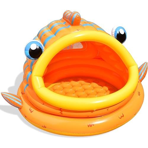 FUN LITTLE TOYS Inflatable Baby Pool with Shade, Kids Blow Up Pool with Canopy, Kiddie Pool for Indoor Outdoor Summer Swimming Floats for Toddler 3-48 Months